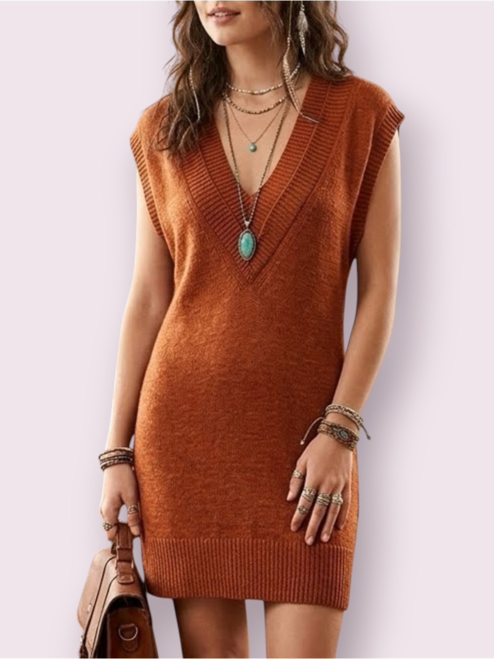 Free People Hannah Tunic Pullover Sweater Vest Copper Brown Size XS